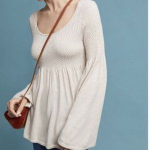 Anthropologie Knitted & Knotted Beige Esme Bell Sleeve Pullover Top Women's Sz M